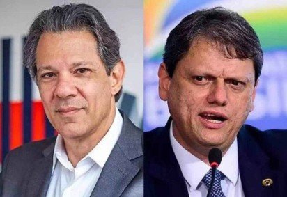 Tarcísio aparece no cenário de segundo turno com 49% das intenções de voto, contra 32% de Haddad -  (crédito: Reprodução/Twitter e Marcelo Camargo/Agência Brasil) -Tarcísio aparece no cenário de segundo turno com 49% das intenções de voto, contra 32% de Haddad -  (crédito: Reprodução/Twitter e Marcelo Camargo/Agência Brasil)