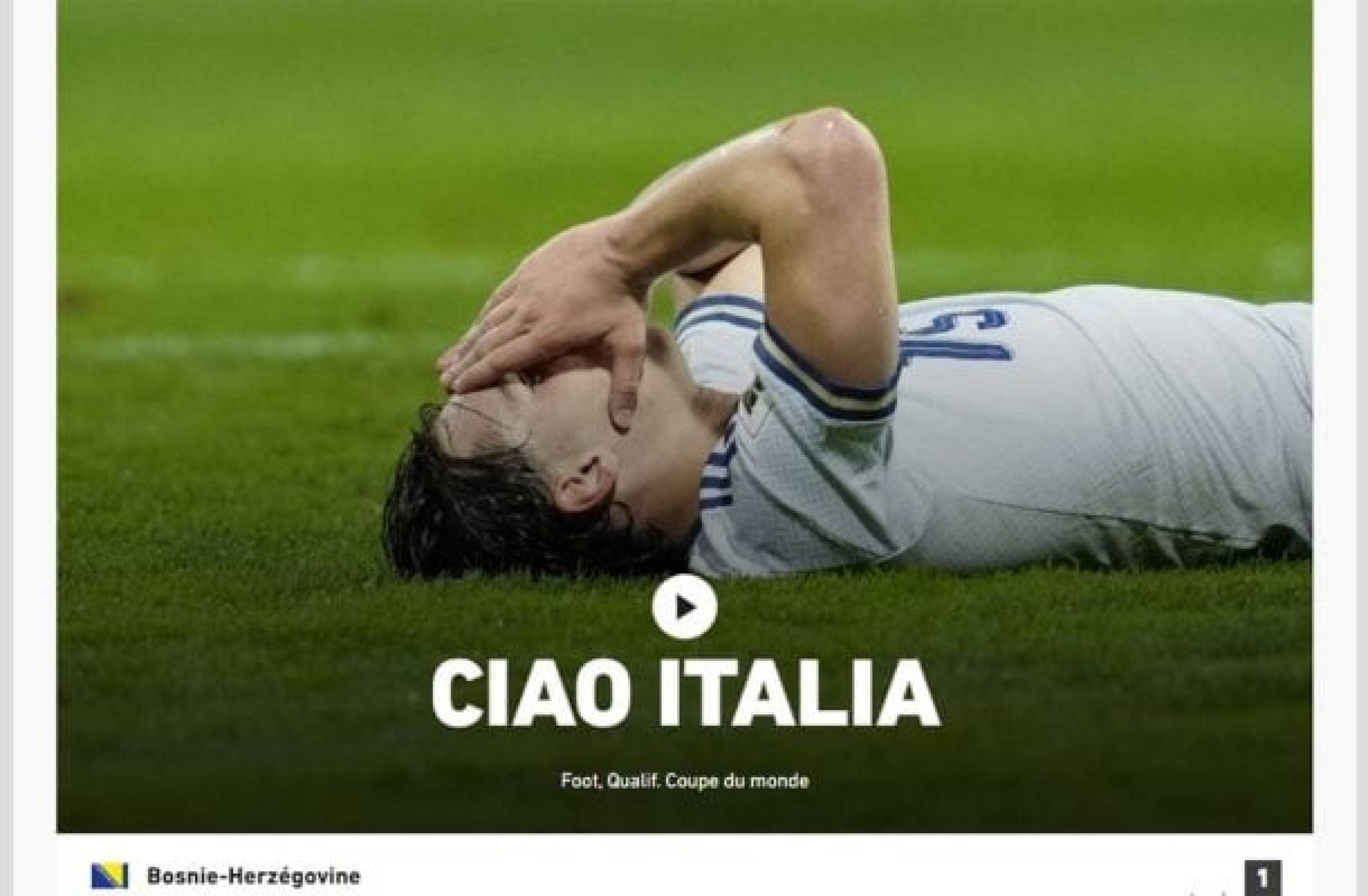 A Itália virou meme nas redes sociais pela terceira Eliminatória para a Copa do Mundo consecutiva - (crédito: Foto: Reprodução L'Équipe) A Itália virou meme nas redes sociais pela terceira Eliminatória para a Copa do Mundo consecutiva - (crédito: Foto: Reprodução L'Équipe)