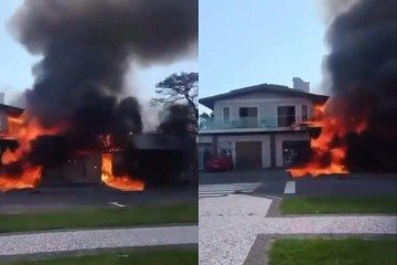 Aeronave teria atingido um poste antes de cair sobre a residência; piloto morreu no local -  (crédito: Reprodução / X)