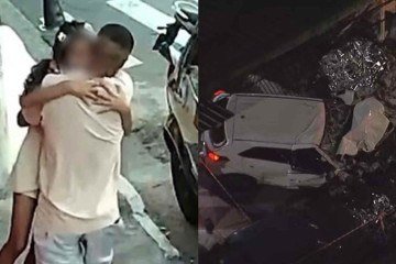 Imagens mostram pai abraçando a filha após atropelamento que deixou duas crianças mortas em SP -  (crédito: Reprodução/SBT/TV Globo)