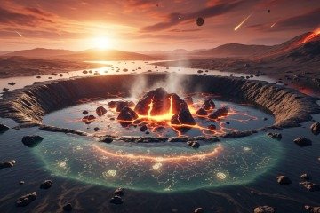 Representação artística do impacto de meteoritos com a Terra, com base no artigo científico -  (crédito: Whisk/Google AI)