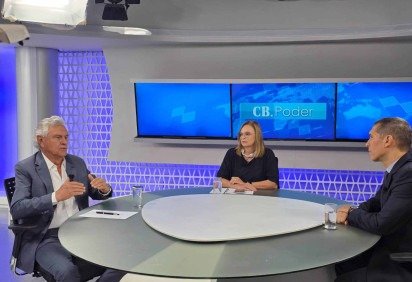  08/04/2026. CB.Poder. O ex-governador de Goiás e pré-candidato à presidência pelo PSD, *Ronaldo Caiado*, é o entrevistado do CB.Poder. Na bancada: Denise Rothenburg e Carlos Alexandre de Souza. -  (crédito:  Andrea Nalini/CB/D.A Press)