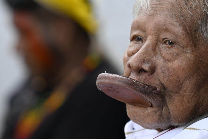 Cacique Raoni no Acampamento Terra Livre - (crédito: Carlos Vieira/CB/D.A Press) Cacique Raoni no Acampamento Terra Livre - (crédito: Carlos Vieira/CB/D.A Press)