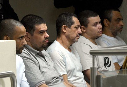 Carlomam dos Santos, Fabricio Silva, Gideon Batista, Carlos Henrique e Horácio Carlos: no banco dos réus -  (crédito:  Marcelo Ferreira/CB/D.A Press) -Carlomam dos Santos, Fabricio Silva, Gideon Batista, Carlos Henrique e Horácio Carlos: no banco dos réus -  (crédito:  Marcelo Ferreira/CB/D.A Press)