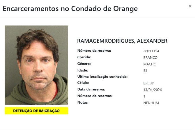 Registro da prisão de Ramagem. Bolsonaristas afirmam que ex-deputado pediu asilo político nos EUA - (crédito: Divulgação/Orange County Incarcerations) Registro da prisão de Ramagem. Bolsonaristas afirmam que ex-deputado pediu asilo político nos EUA - (crédito: Divulgação/Orange County Incarcerations)