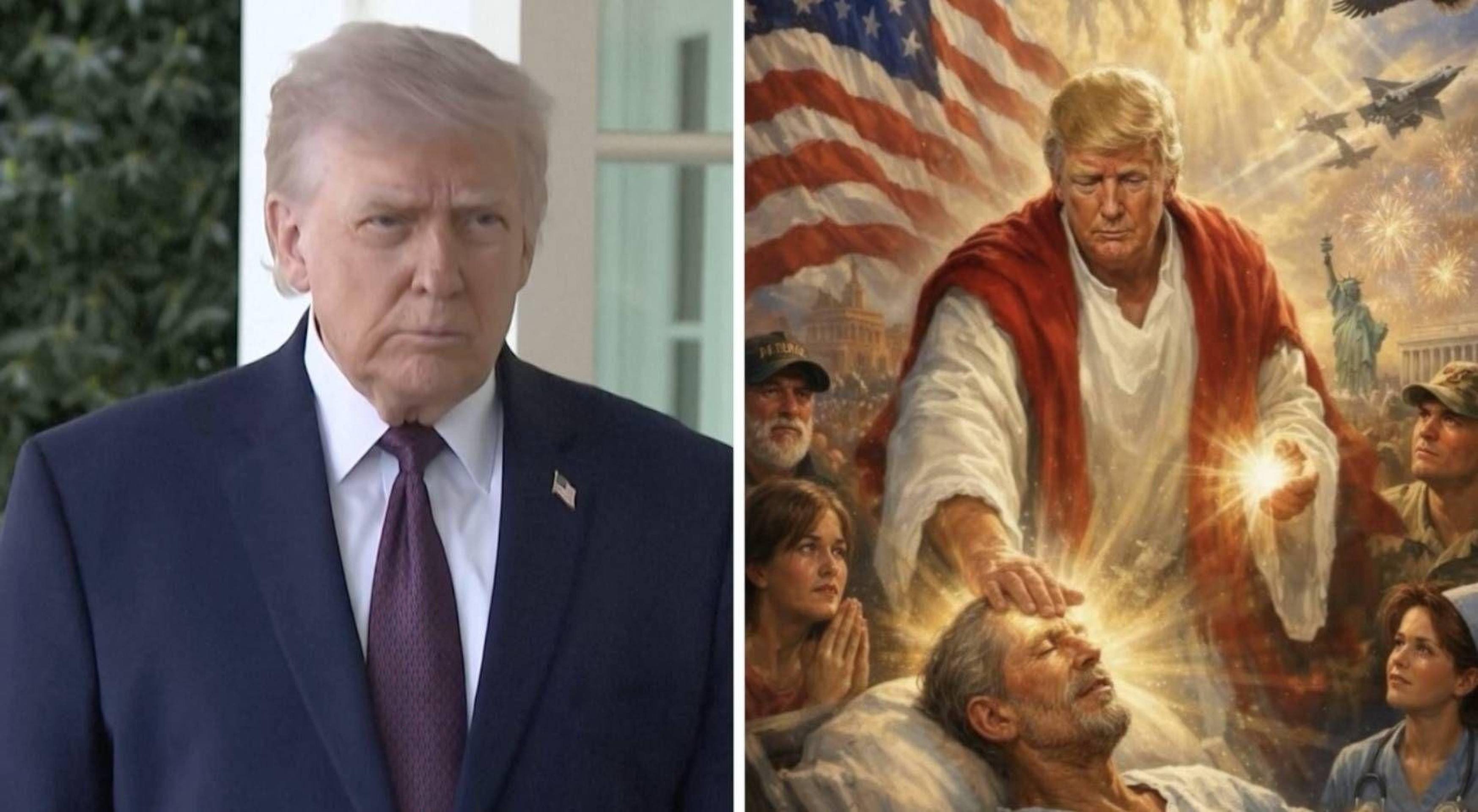 Imagem de Trump como Jesus Cristo e embate com o papa provocam reação até entre aliados - (crédito: BBC Geral) Imagem de Trump como Jesus Cristo e embate com o papa provocam reação até entre aliados - (crédito: BBC Geral)