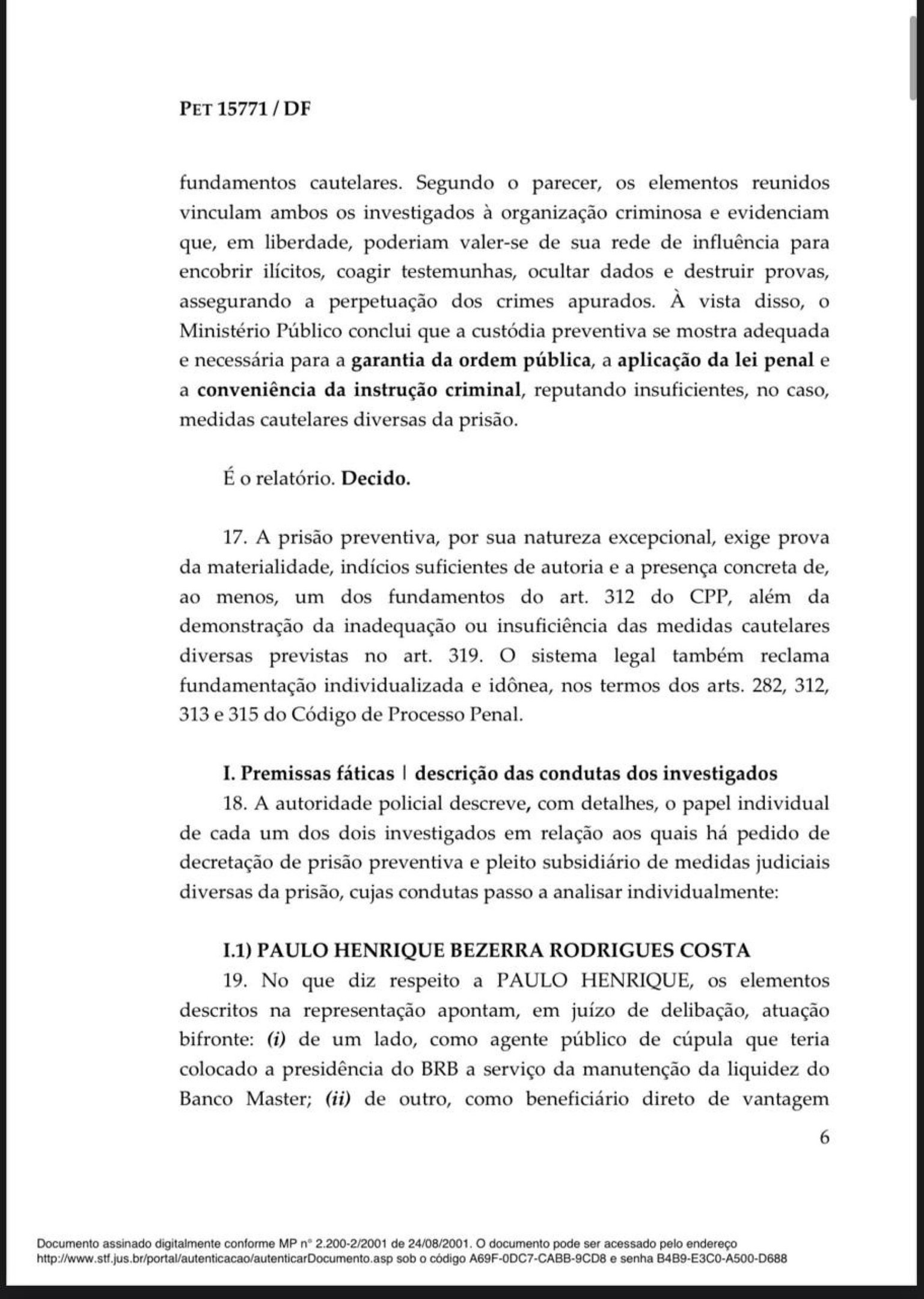Decis&atilde;o de Andr&eacute; Mendon&ccedil;a sobre a pris&atilde;o de Paulo Henrique Costa, ex-presidente do BRB