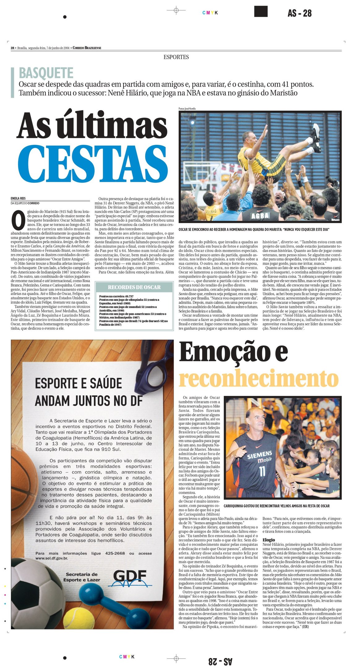 Mat&eacute;ria publicada no Correio Braziliense sobre a despedida de Oscar das quadras