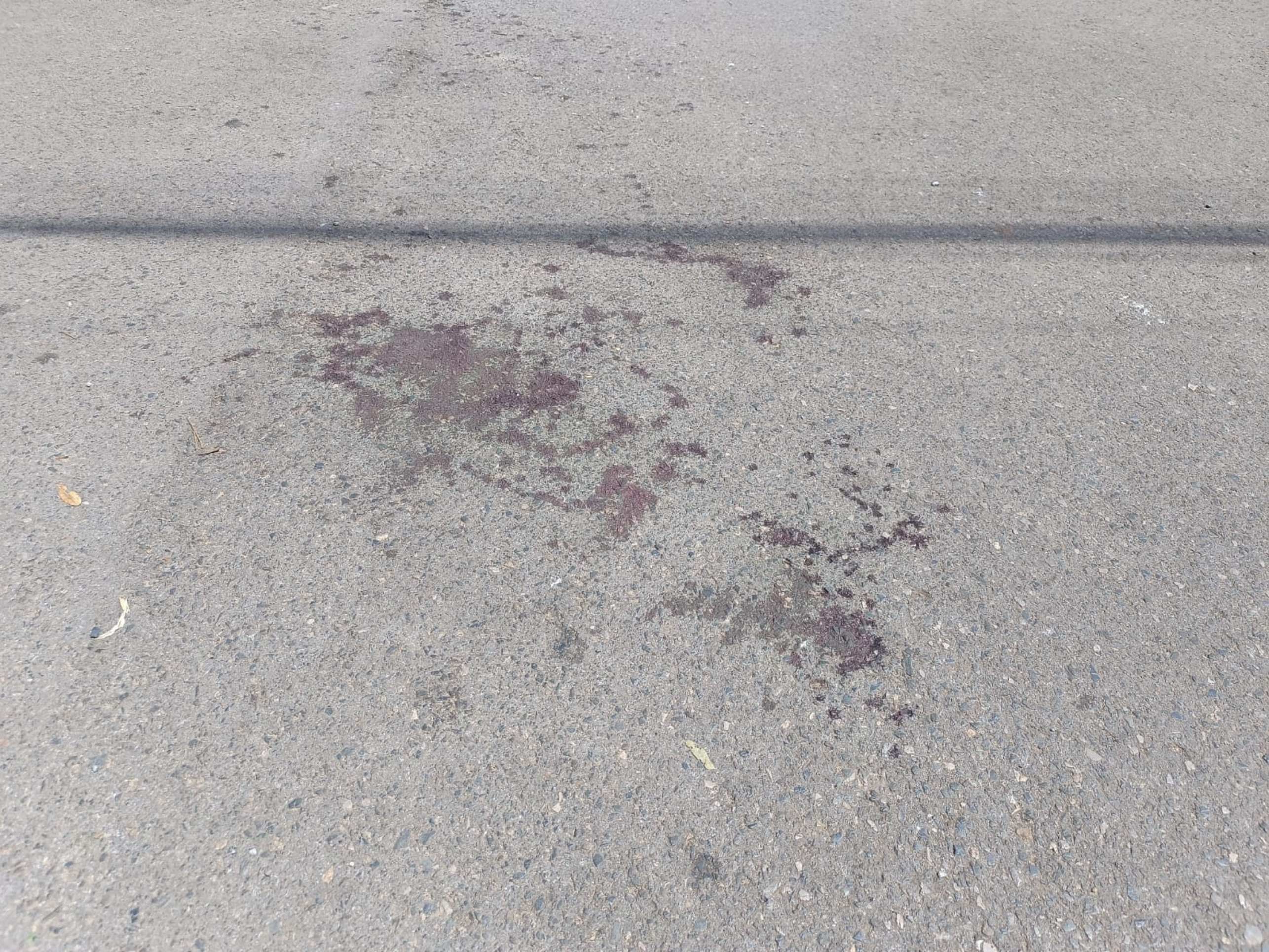 Sangue das v&iacute;timas no asfalto