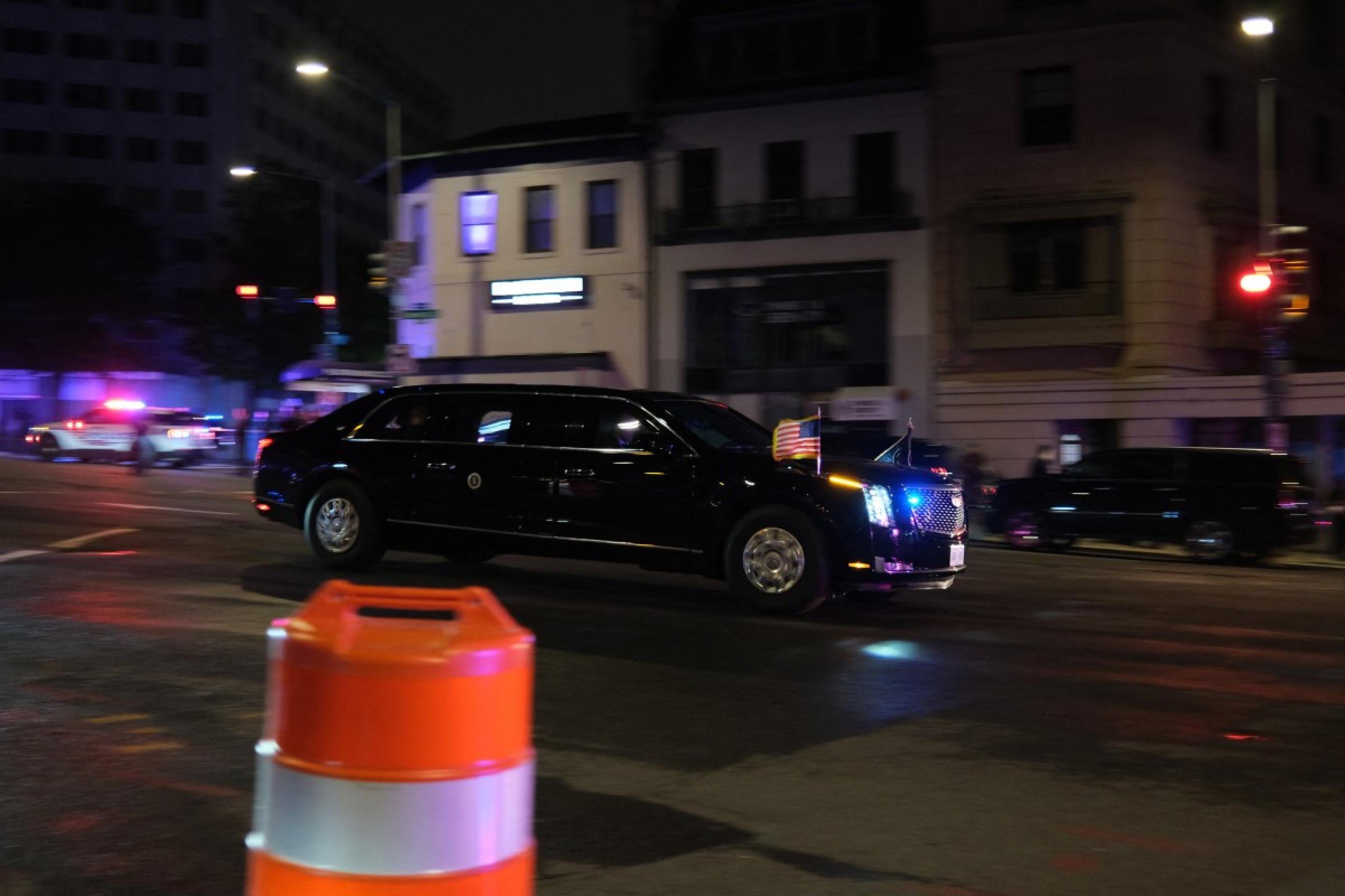  A vehicle in the presidential motorcade drives past near the Washington Hilton after shots were reportedly fired during the White House Correspondents' dinner at the Washington Hilton in Washington, DC, on April 25, 2026. Shots were allegedly fired as US President Donald Trump attended a press dinner in Washington on Saturday night, witnesses and AFP reporters said as loud bangs were heard at the hotel venue. (Photo by Ulysse BELLIER / AFP)
      