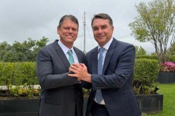 O governador de São Paulo, Tarcísio de Freitas, e o senador Flávio Bolsonaro. -  (crédito: Reprodução/X)