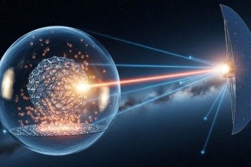 Concepção artística com base no artigo mostra metajato movido pela pressão da luz e uma vela solar futurista. Tecnologia pode acelerar futuras viagens rumo a Alpha Centauri -  (crédito: Whisk/Google IA)