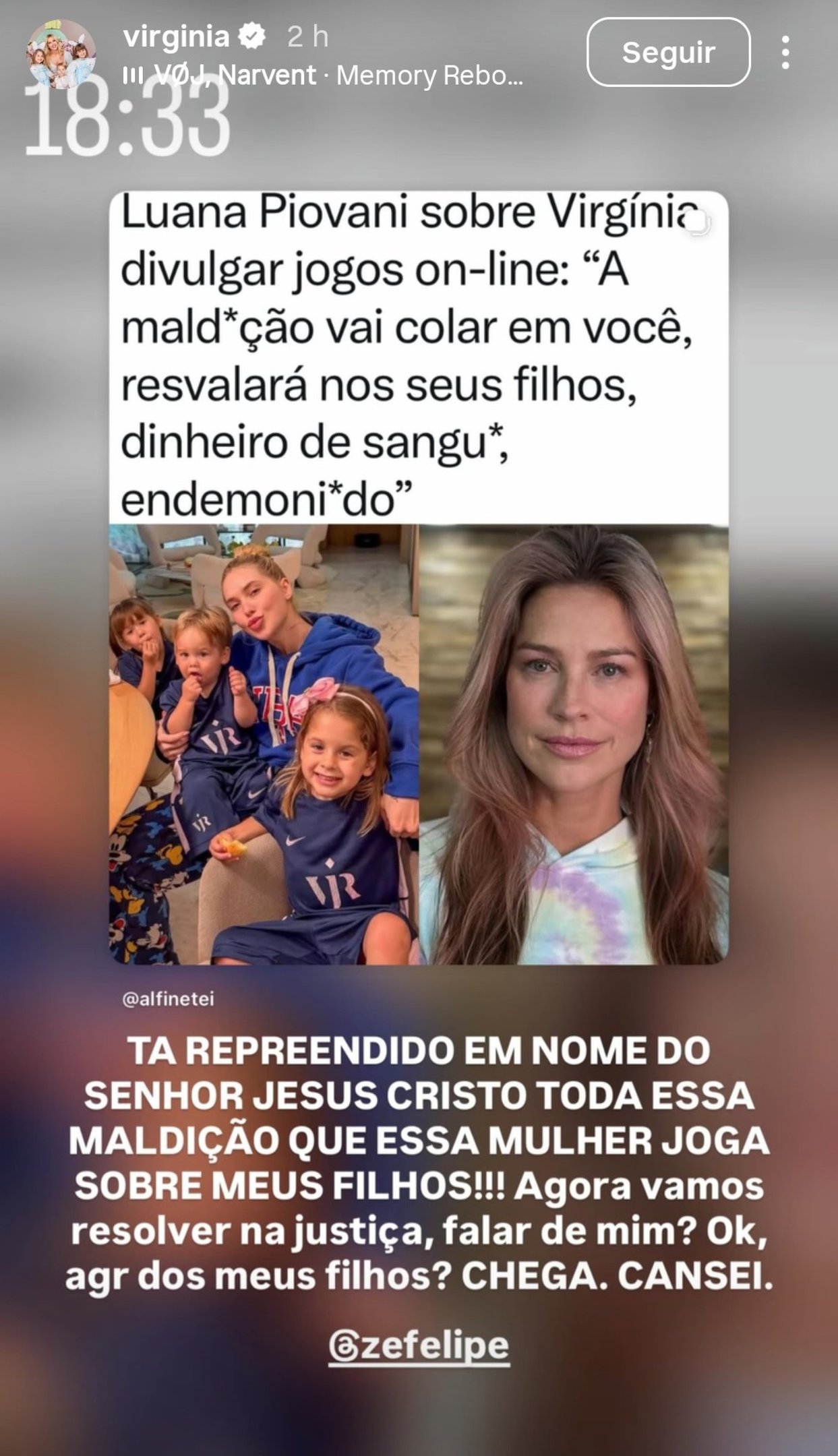 Virginia diz que resolver&aacute; na justi&ccedil;a ofensa de Luana Piovani