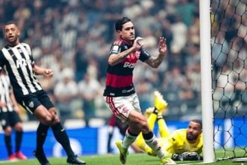 Contra o Atlético, Pedro marcou duas vezes na goleada do Flamengo -  (crédito: Foto: Gilvan de Souza/Flamengo)