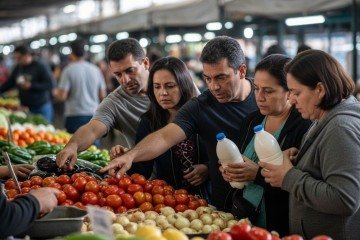 No grupo alimentação e bebidas, entre os itens que mais encareceram estão tomate, com alta de 17,32%; cebola, com 20,51%; leite longa vida, com 6,35%; pão francês, com 2,17%; e refeição fora de casa, com 0,63% -  (crédito: Whisk/Google IA)