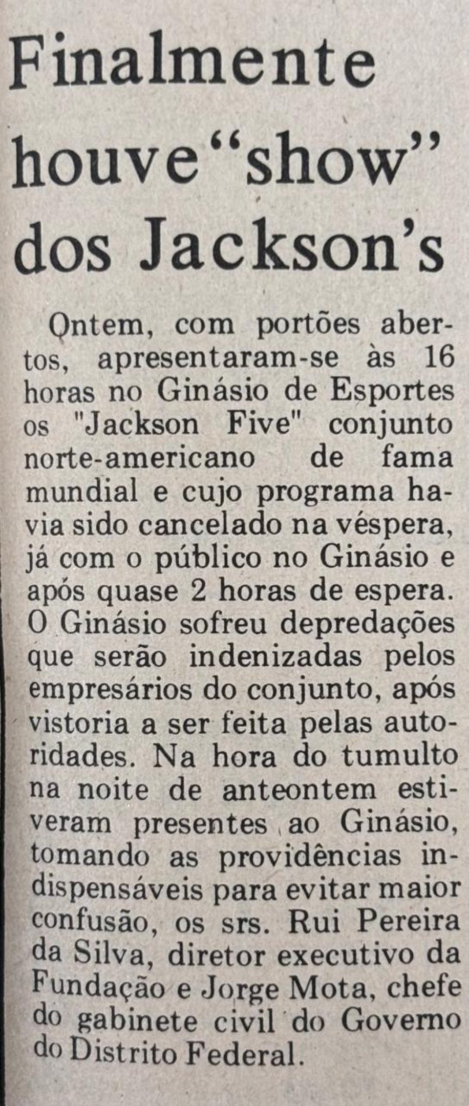 Correio Braziliense anunciou a chegada dos irm&atilde;os Jackson ao Brasil