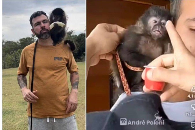 André Poloni alimentando o Macaco Katu com Danoninho