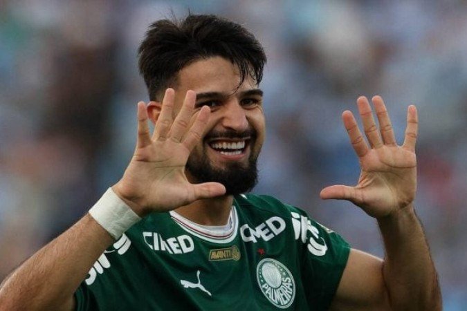 Flaco López abriu o placar para o Palmeiras em LIma, no Peru -  (crédito: Foto: Cesar Greco / Palmeiras)