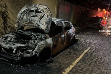 Bombeiros combatem incêndio em veículos em Arniqueiras -  (crédito: CBMDF/Divulgação)