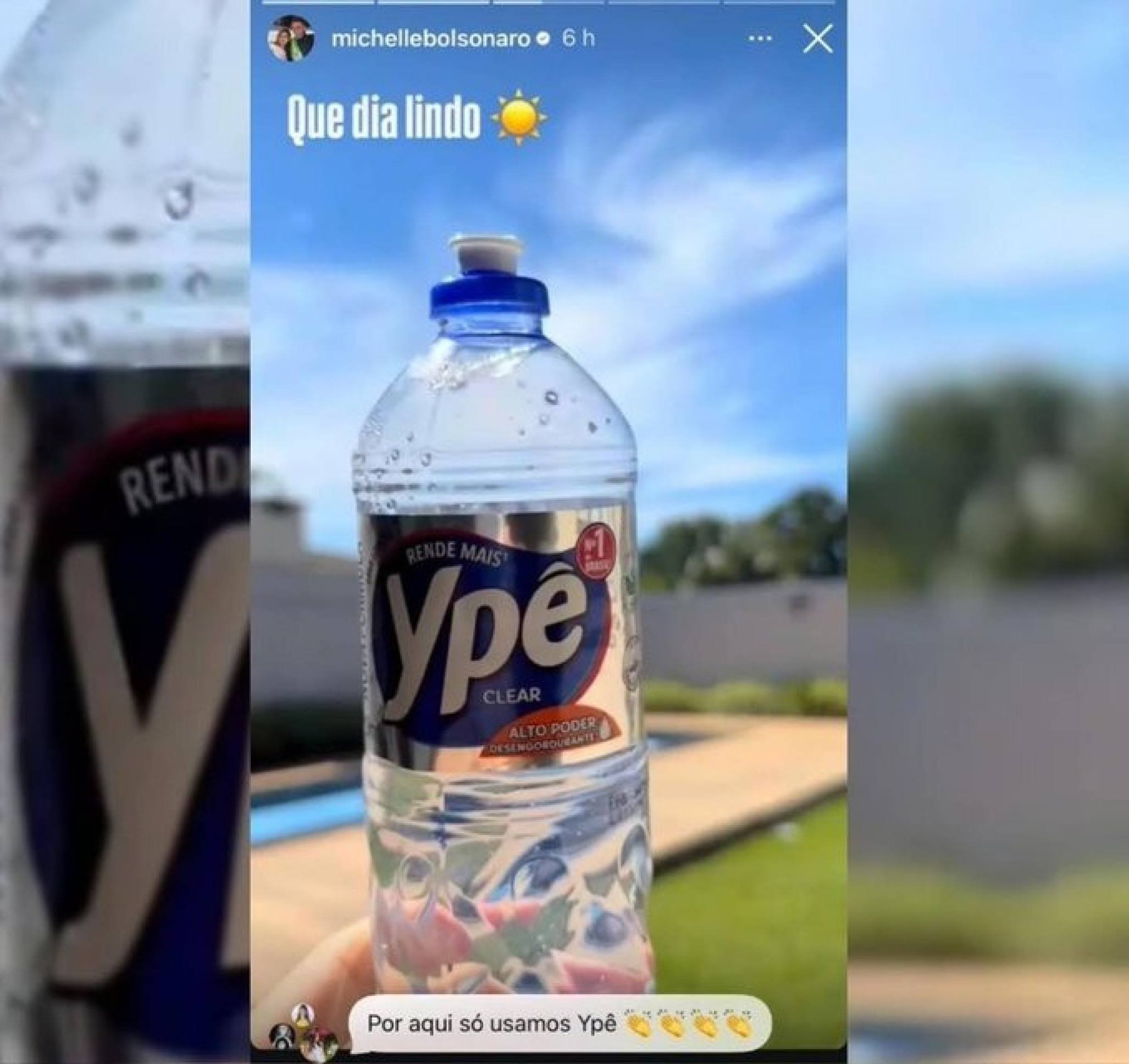Michelle Bolsonaro posta foto nos stories com um detergente Yp&ecirc;