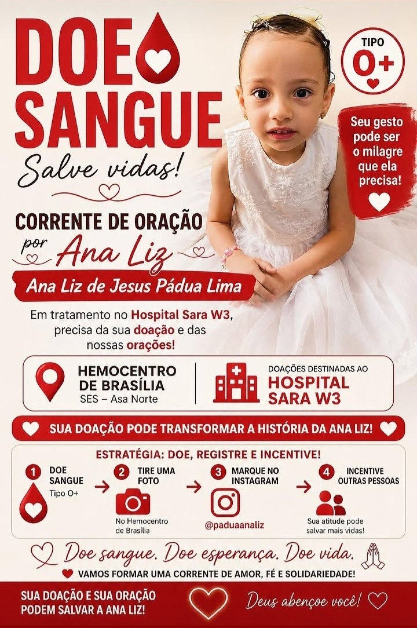 Fam&iacute;lia pede por doa&ccedil;&atilde;o de sangue para a pequena