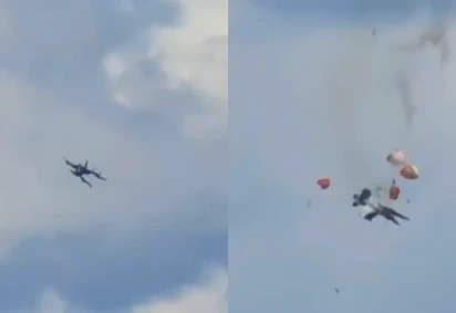 Dois caças colidem no ar e explodem no solo nos EUA -  (crédito: Reprodução / redes sociais) -Dois caças colidem no ar e explodem no solo nos EUA -  (crédito: Reprodução / redes sociais)