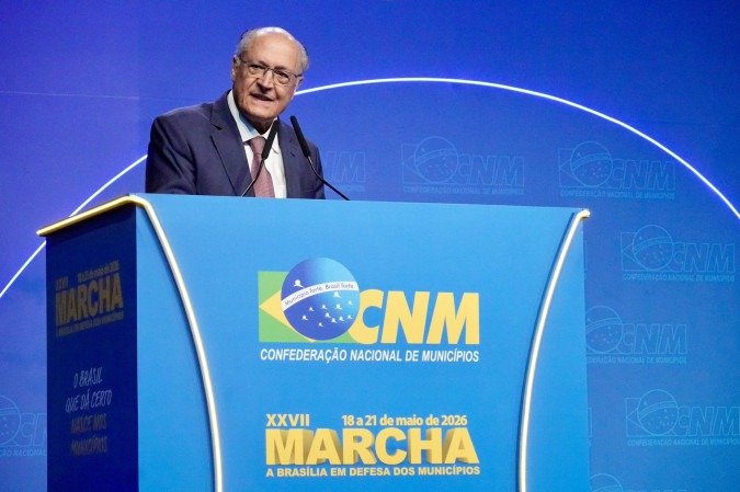 Alckmin representou o governo federal durante a abertura da Marcha dos Prefeitos. Lula não participou neste ano - (crédito: Cadu Gomes/VPR) Alckmin representou o governo federal durante a abertura da Marcha dos Prefeitos. Lula não participou neste ano - (crédito: Cadu Gomes/VPR)