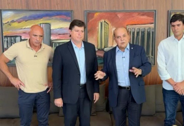 Wellington Luiz, Baleia Rossi, Ibaneis Rocha e Rafael Prudente participaram do v&iacute;deo do ex-governador -  (crédito: Redes sociais)