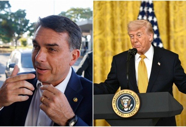 'É deplorável que mais uma vez integrantes da família Bolsonaro viajem aos Estados Unidos para defender intervenção estrangeira no Brasil, como já fizeram no tarifaço, que causou tantos danos ao nosso país', diz trecho da nota -  (crédito: Sergio Lima / AFP e Kent Nishimura/AFP)
