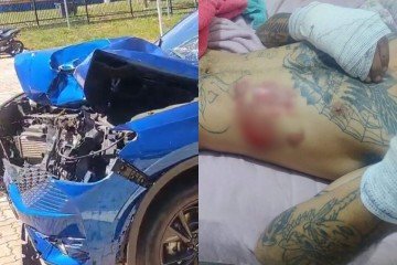 O homem e a passageira foram arrastados por 40 metros. Momentos após o acidente, ela fugiu do local e deixou os dois caídos na pista - (crédito: Material cedido ao Correio) O homem e a passageira foram arrastados por 40 metros. Momentos após o acidente, ela fugiu do local e deixou os dois caídos na pista - (crédito: Material cedido ao Correio)