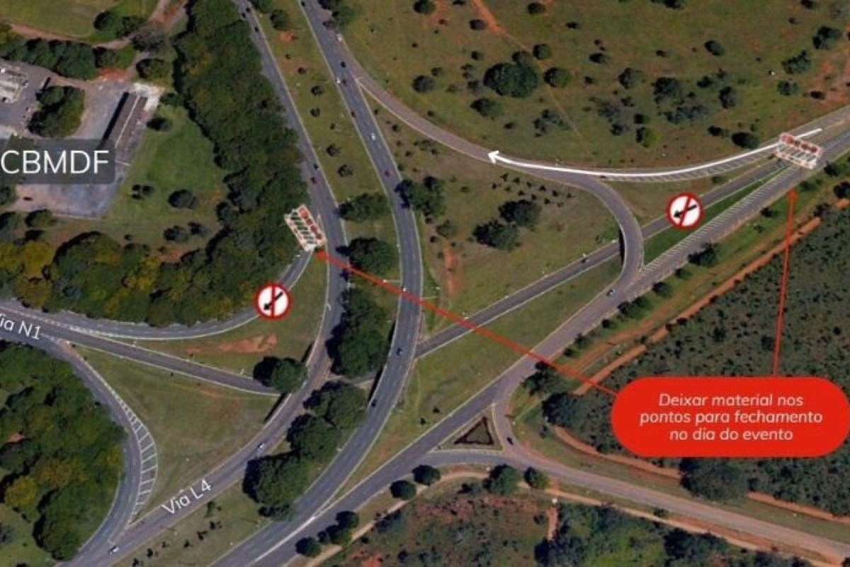 Na via N1, ser&atilde;o bloqueados os acessos pela via Pal&aacute;cio Presidencial e pela L4 Norte. Tamb&eacute;m haver&aacute; interdi&ccedil;&atilde;o na altura do Bloco R, com desvio do tr&acirc;nsito para a Avenida Jos&eacute; Sarney.
