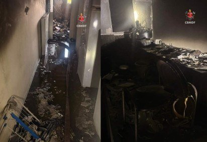 Partes do apartamento ficou em cinzas após o incêndio  -  (crédito: CBMDF/Divulgação) -Partes do apartamento ficou em cinzas após o incêndio  -  (crédito: CBMDF/Divulgação)