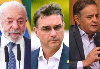 Pesquisa mostra vitória de Lula (PT) em cenários de segundo turno contra Flávio Bolsonaro (PL) e Aécio Neves (PSDB) -  (crédito: Marcelo Camargo/Agência Brasil - Evaristo Sá/AFP - Jair Amaral/EM/D.A. Press)