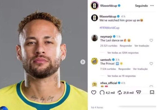 Neymar reage a publicação da Fifa nas redes sociais:  -  (crédito: Foto: Reprodução / Instagram)