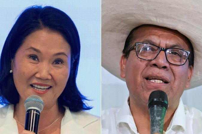 Roberto Sánchez e Keiko Fujimori em um debate antes do segundo turno das eleições - (crédito: Getty Images) Roberto Sánchez e Keiko Fujimori em um debate antes do segundo turno das eleições - (crédito: Getty Images)