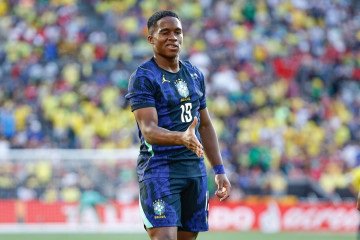 Endrick comemora o gol da vitória contra o Egito no amistoso do último sábado, em Cleveland -  (crédito: Rafael Ribeiro/CBF)