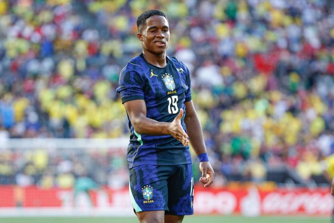 Endrick comemora o gol da vitória contra o Egito no amistoso do último sábado, em Cleveland - (crédito: Rafael Ribeiro/CBF) Endrick comemora o gol da vitória contra o Egito no amistoso do último sábado, em Cleveland - (crédito: Rafael Ribeiro/CBF)