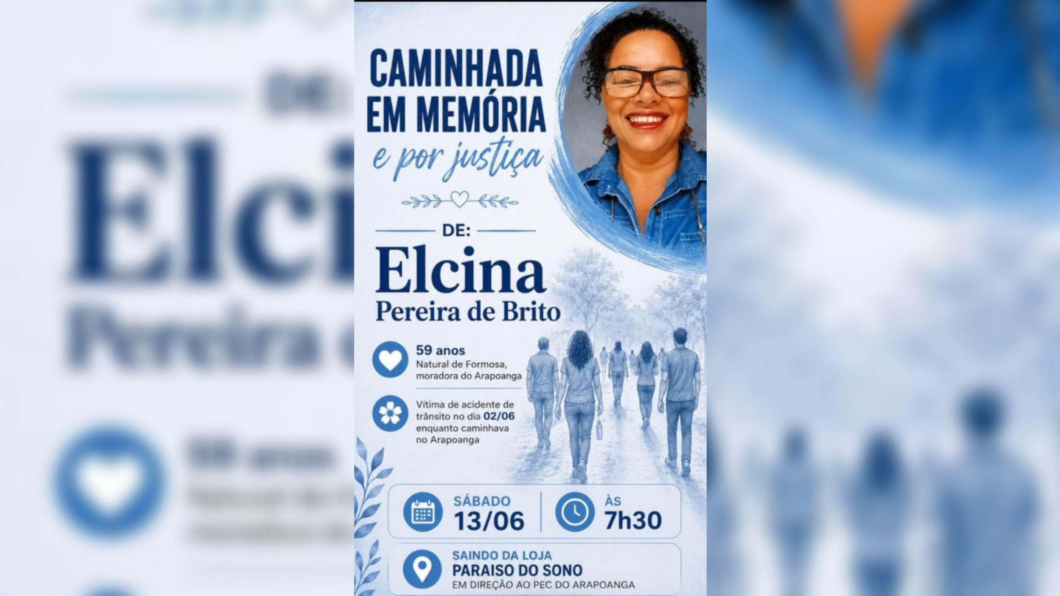 Elcina morreu ap&oacute;s ser atingida violentamente por um ve&iacute;culo enquanto caminhava pela via