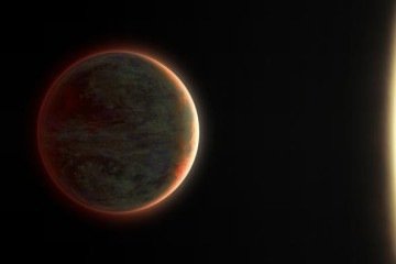 Representação artística do exoplaneta WASP-121 b. Ele pertence à classe dos Júpiteres quentes. Devido à proximidade com a estrela, a rotação do planeta está sincronizada com sua órbita ao redor dela. Como resultado, um dos hemisférios de WASP-121 b está sempre voltado para a estrela, aquecendo-o a temperaturas de até 2500 graus Celsius. O lado noturno está sempre orientado para o espaço frio, razão pela qual é 1775 graus Celsius mais frio nessa região. -  (crédito: Patricia Klein and MPIA)