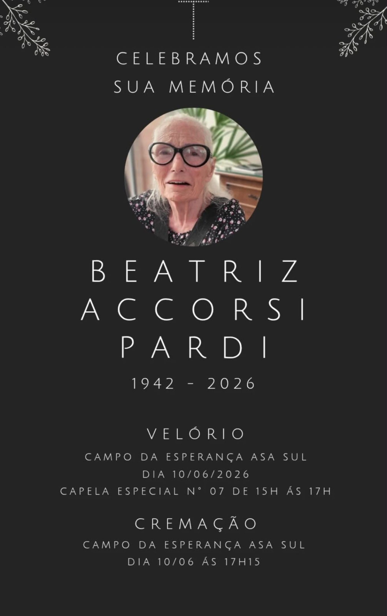 O sepultamento de Bia Pardi, educadora e ex-deputada estadual do PT, ser&aacute; no Campo da Esperan&ccedil;a nesta quarta-feira (10)