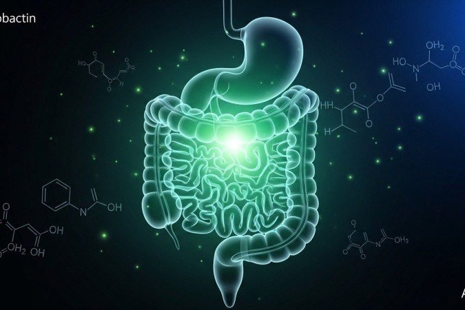 Molécula de enterobactina, produzida por bactérias intestinais, atua no sistema digestório para reduzir inflamações - (crédito: Flow) Molécula de enterobactina, produzida por bactérias intestinais, atua no sistema digestório para reduzir inflamações - (crédito: Flow)