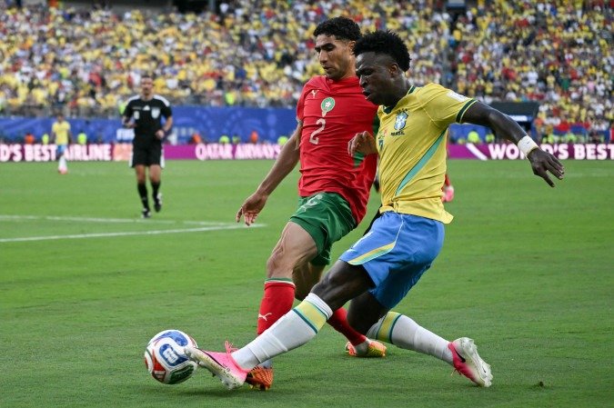 Vini Jr. em lance no jogo contra o Marrocos -  (crédito:  AFP)