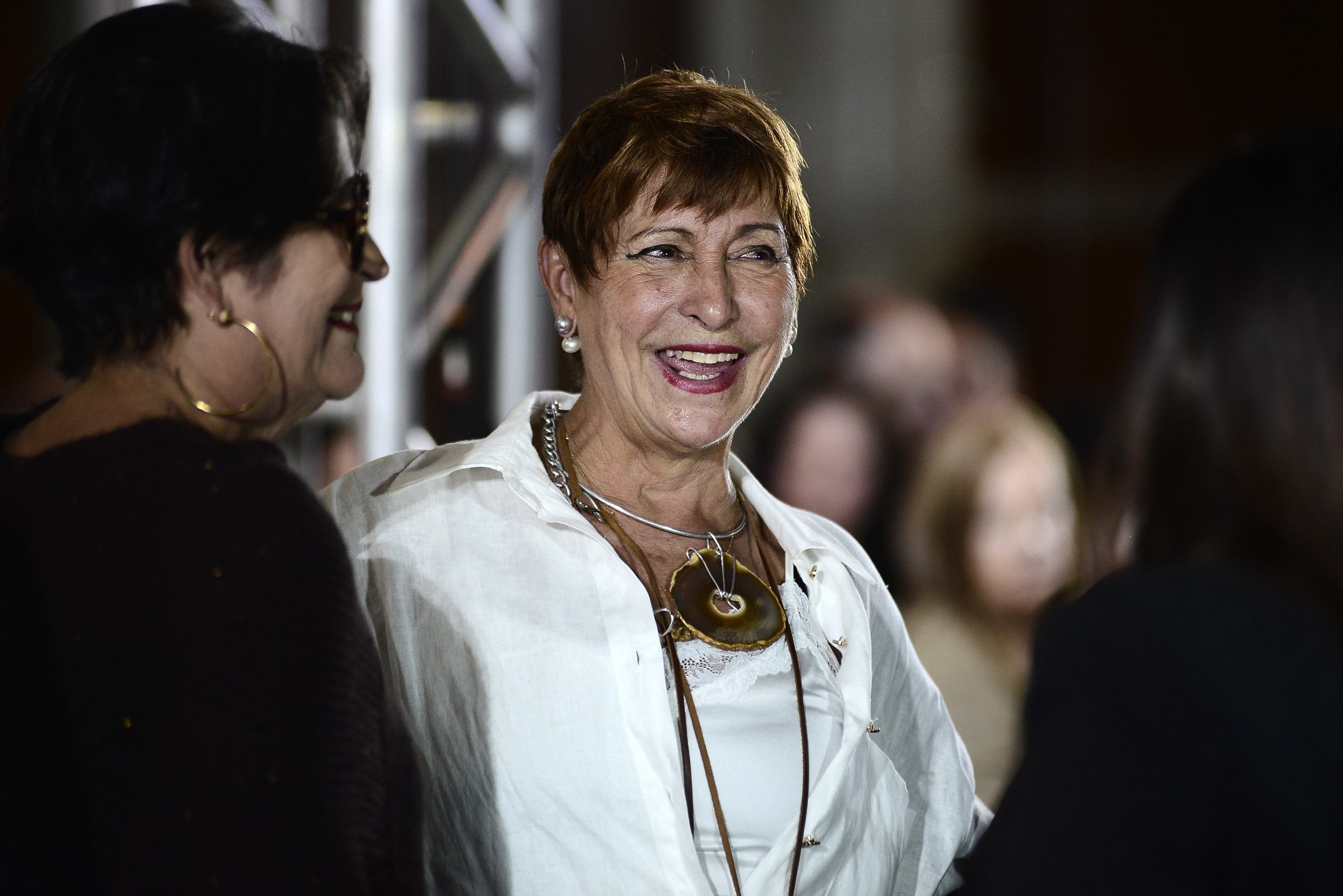 A idealizadora do GMB, N&aacute;gela Mariano, no  desfile 