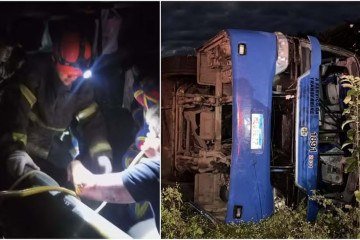 Acidente com ônibus de time de basquete deixa mortos e feridos no Ceará  -  (crédito: Bombeiros)
