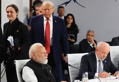 Trump e Lula na reunião do G7, semana passada, na França: chefe do Planalto mandou recado para republicano não 