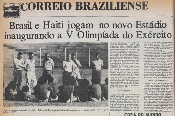 Edi&ccedil;&atilde;o do Correio Braziliense de 1974 destaca a partida de futebol entre Brasil e Haiti em Bras&iacute;lia