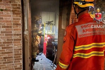 No local, as equipes identificaram que o incêndio havia começado no interior do comércio, que não estava em funcionamento - (crédito: Divulgação/CBMDF) No local, as equipes identificaram que o incêndio havia começado no interior do comércio, que não estava em funcionamento - (crédito: Divulgação/CBMDF)