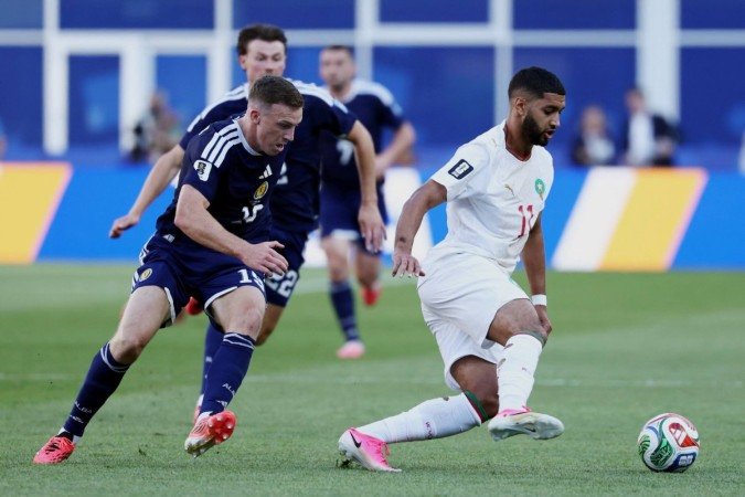 Marrocos foi com tudo para cima da Escócia e jogo terminou em 1x0 - (crédito: AFP) Marrocos foi com tudo para cima da Escócia e jogo terminou em 1x0 - (crédito: AFP)