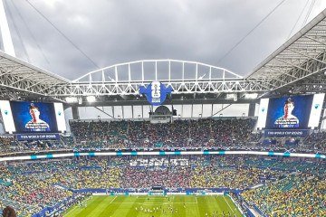 Integrantes do 'Elas MVA' no jogo do Brasil contra a Escócia, no Estádio em Miami (24/6/2026)  -  (crédito: Divulgação/MVA)