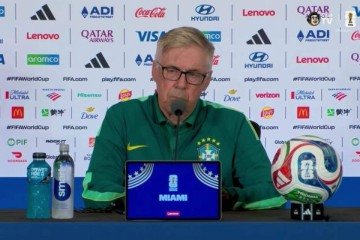 Ancelotti durante entrevista coletiva na Copa do Mundo -  (crédito: Foto: Reprodução)